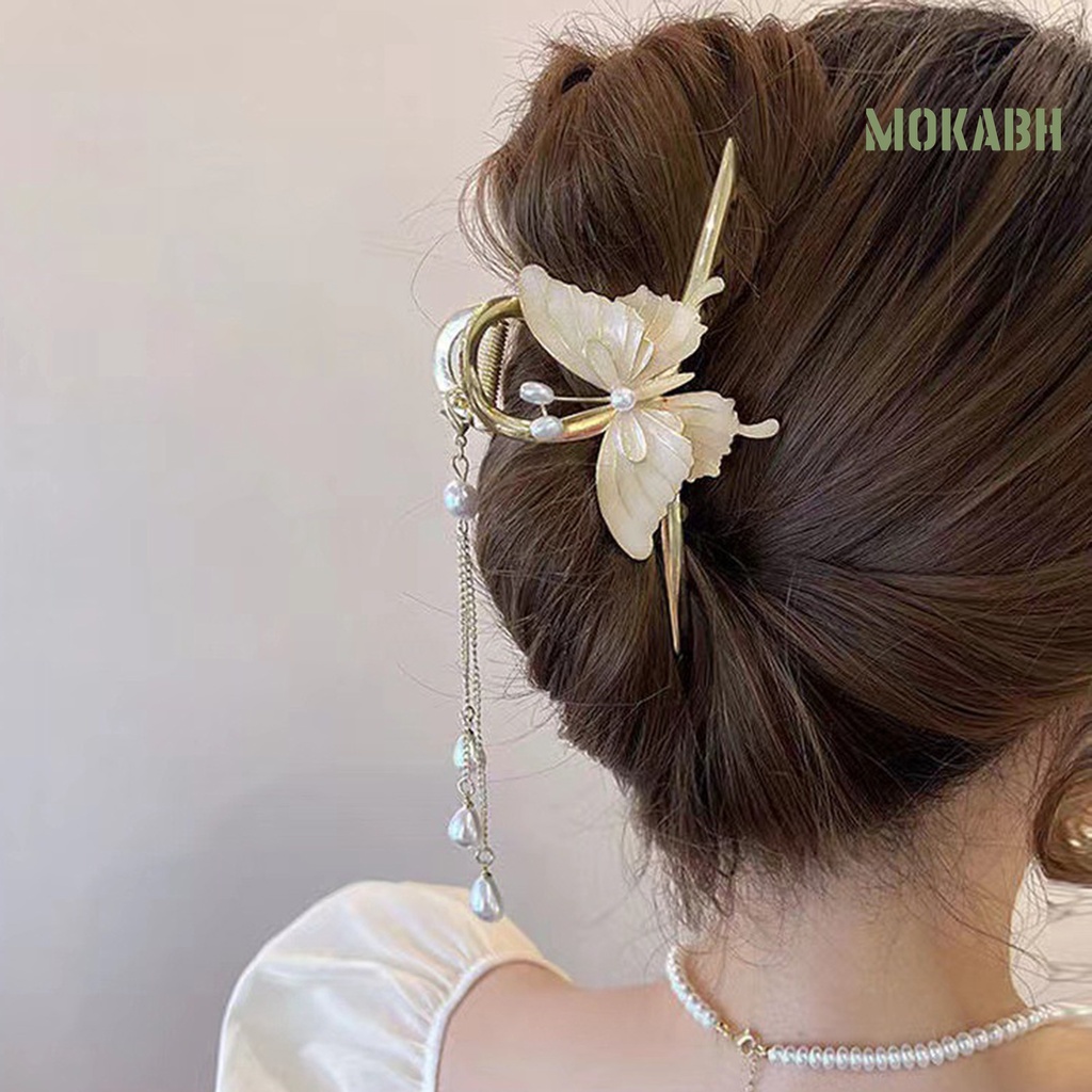 < Kẹp Tóc Dạng Móng Vuốt Tua Rua Dài Trang Trí Hình Bướm Tinh Tế Chống Trượt Chất Lượng Cao Cho Nữ >