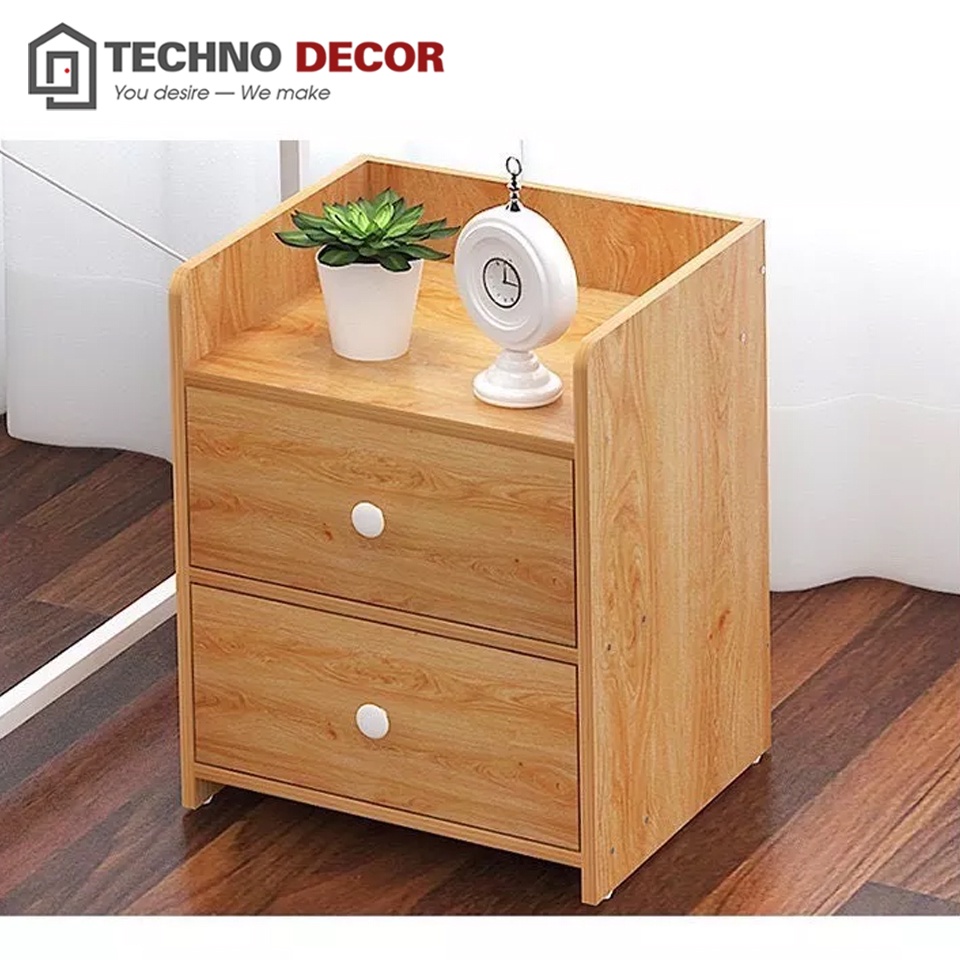 Tủ Gỗ Đầu Giường Vân Gỗ Nâu Tab Đầu Giường Nhỏ Gọn TechnoDecor BT0013