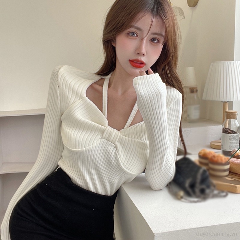 Áo Dệt Kim Tay Dài Cổ Vuông Màu Sắc Thanh Lịch Quyến Rũ Cho Nữ