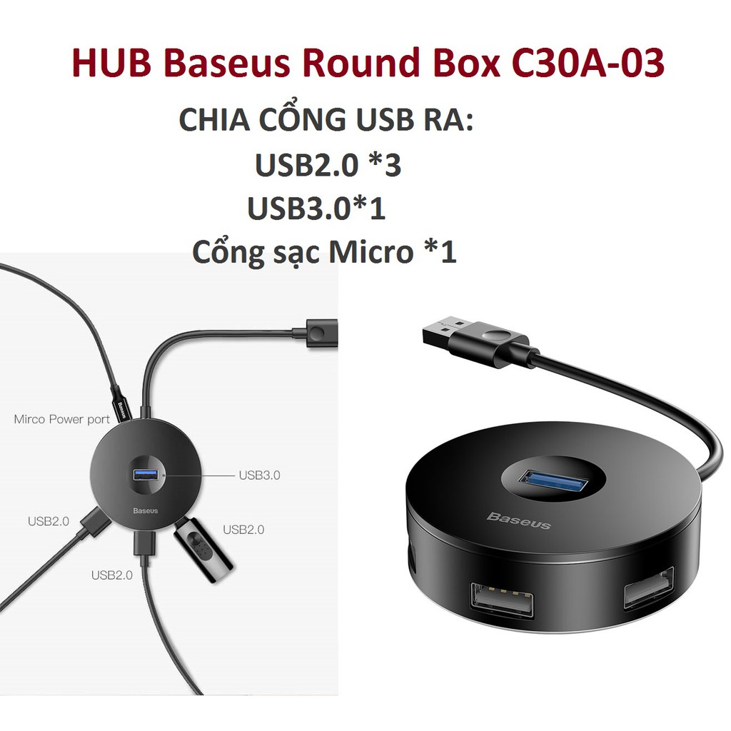 Đầu chia cổng USB Baseus Round Box C30A-03