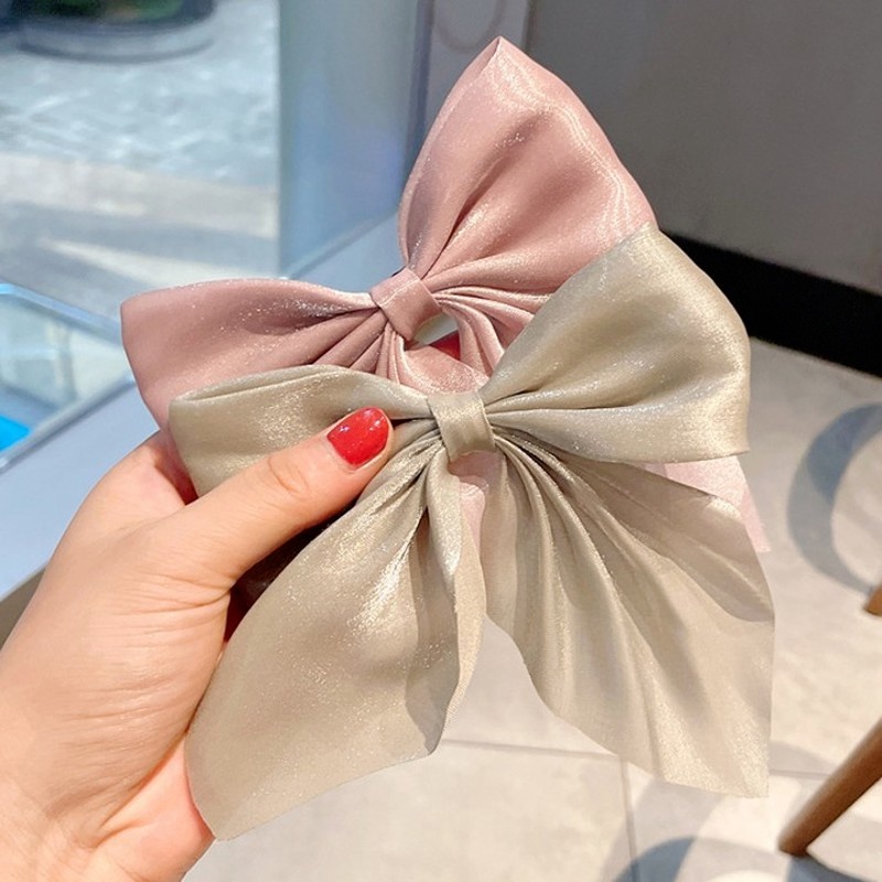 Kẹp Tóc Nơ Cỡ Lớn Bằng Hợp Kim Satin Đính Ngọc Trai Thời Trang Phong Cách Hàn Quốc Cho Nữ