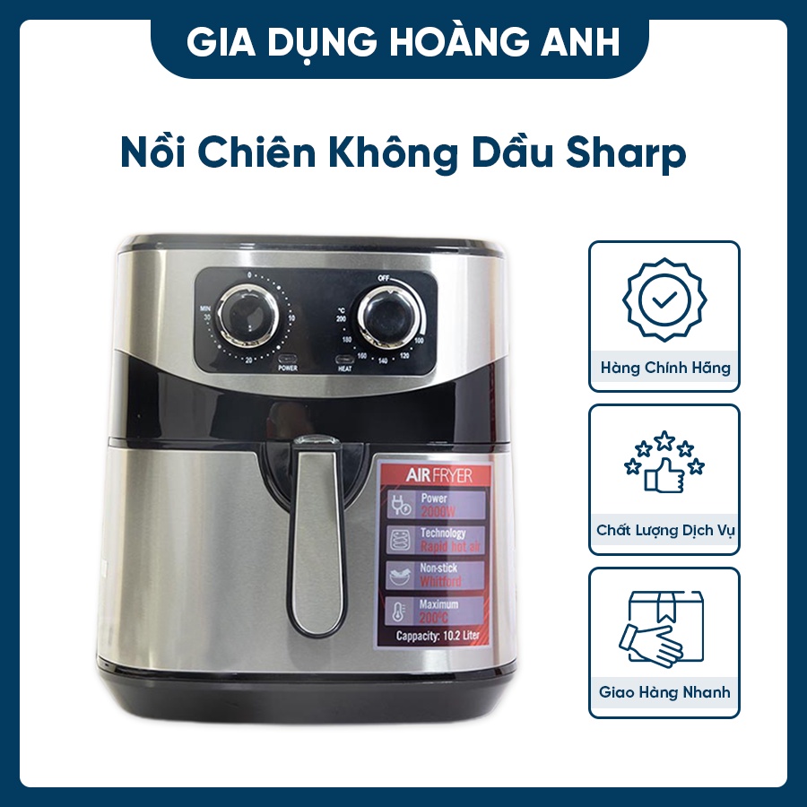 Nồi Chiên Không Dầu Sharp 10.2 lít - Nồi Chiên Không Dầu Dung Tích Lớn, Công Nghệ Chiên 360 Độ