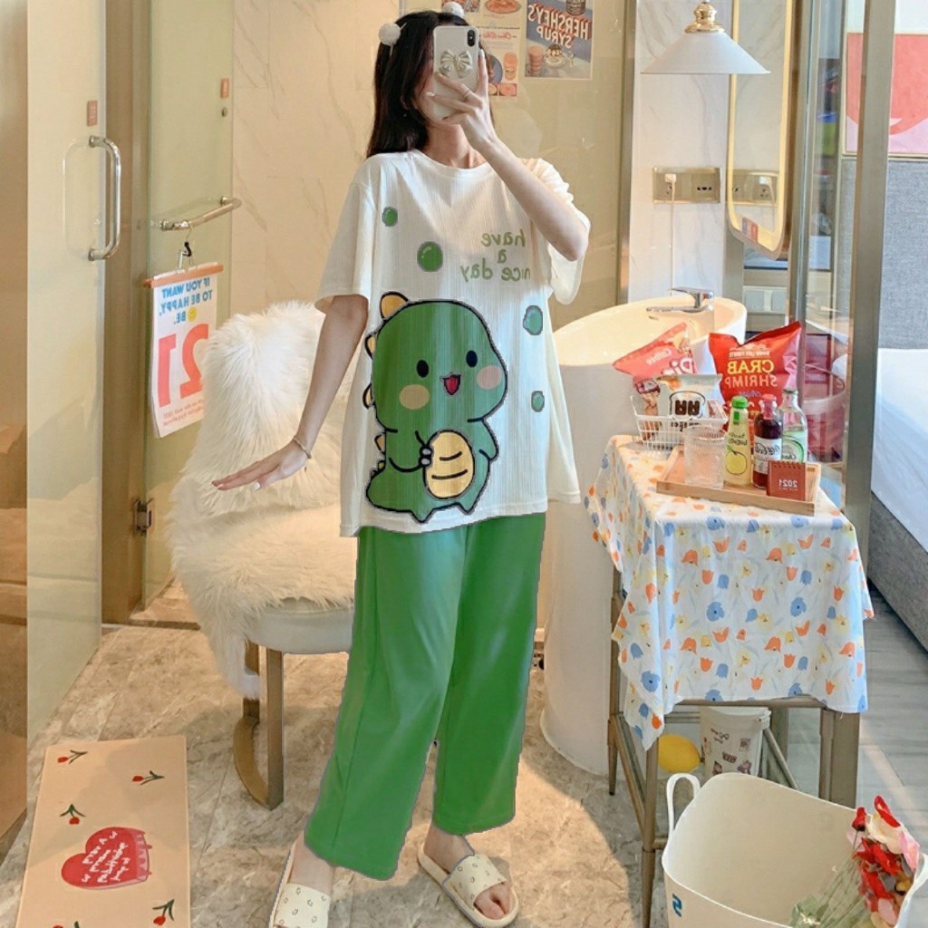 [SẴN] Đồ Bộ Thun Quần Dài Họa Tiết Hoạt Hình Dễ Thương, Mẫu Mã Đa Dạng