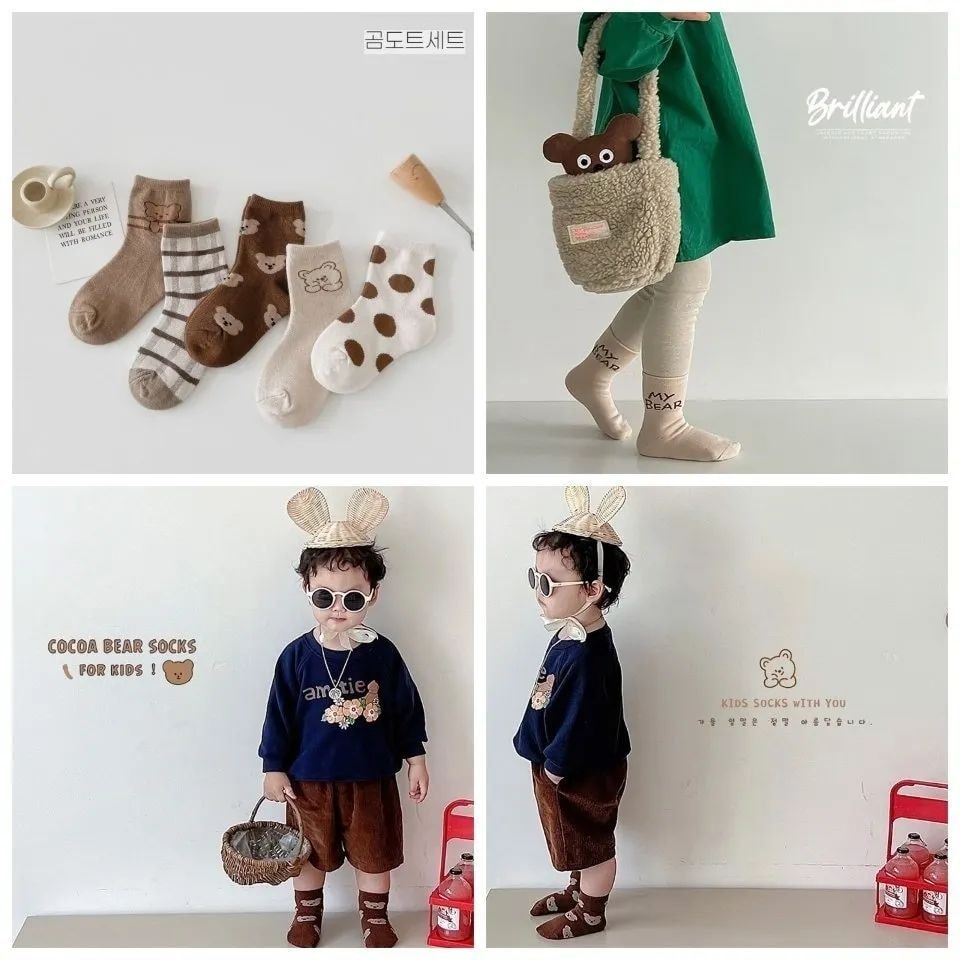 Set 5 đôi tất made in Korea giữ nhiệt ấm áp hoạ tiết đáng yêu cho bé từ 1,2,3,4,5,6,7,8 tuổi thời trang trẻ em BABYKOREA