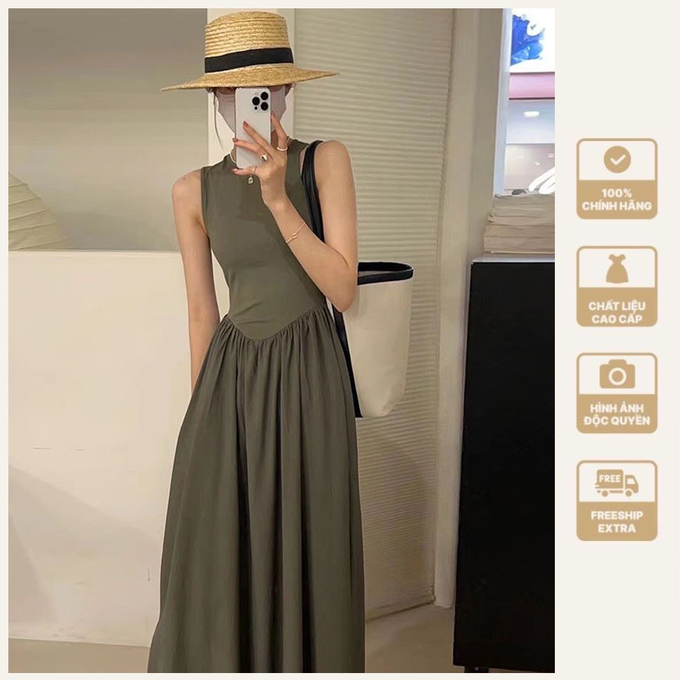 Đầm maxi dáng suông sát nách, váy sát nách chất thô nến không nhăn bầu bí mặc thoải mái