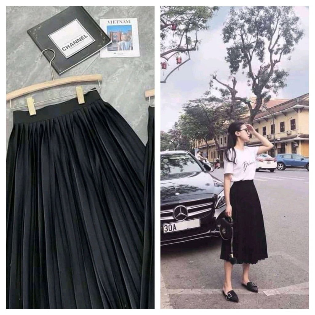 Chân Váy Xếp Ly,Chân Váy Dài Siêu Đẹp, Chất umi Hàn Cao Cấp CAMA STORE