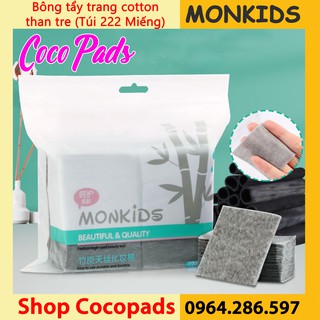 (Giá sỉ) Bông Tẩy Trang Than Tre Hoạt Tính Monkids Túi 222 Miếng