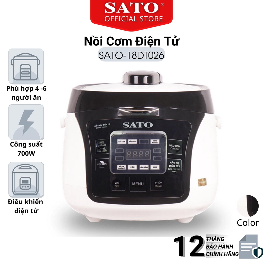 Nồi cơm điện tử Sato 18DT021 dung tích 1.8L công suất 700W - bảo hành 12 tháng