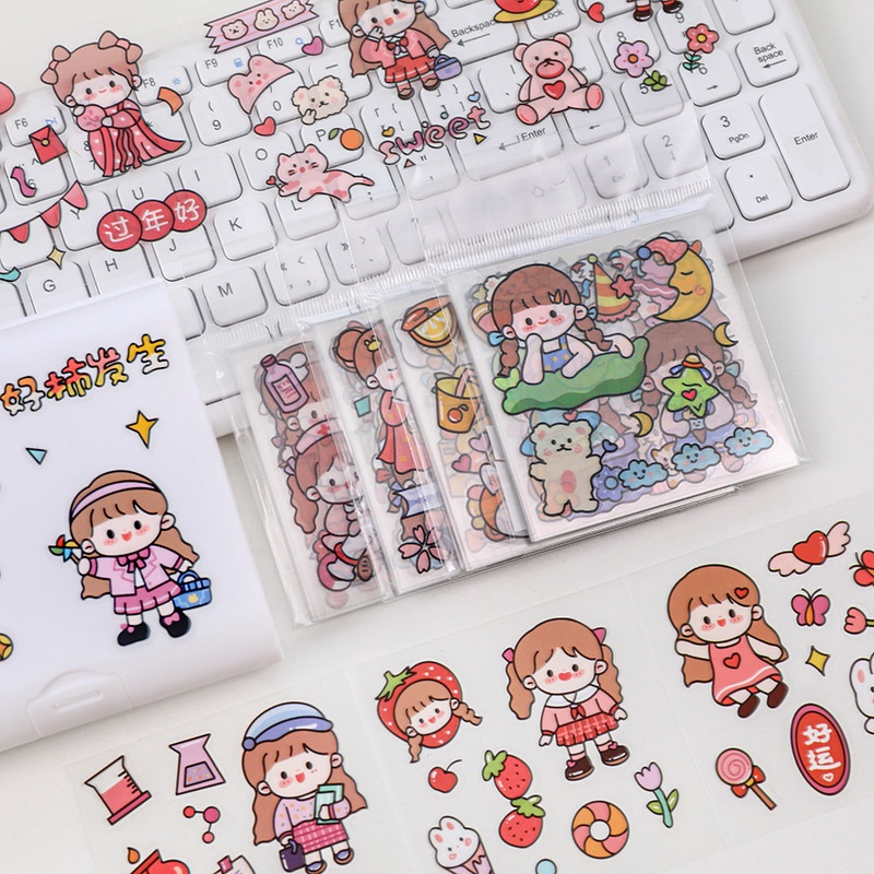 Miếng dán hoạt hình đáng yêu tiện dụng - Sticker trang trí bình nước, vali, hộp cơm tấm 8x8cm