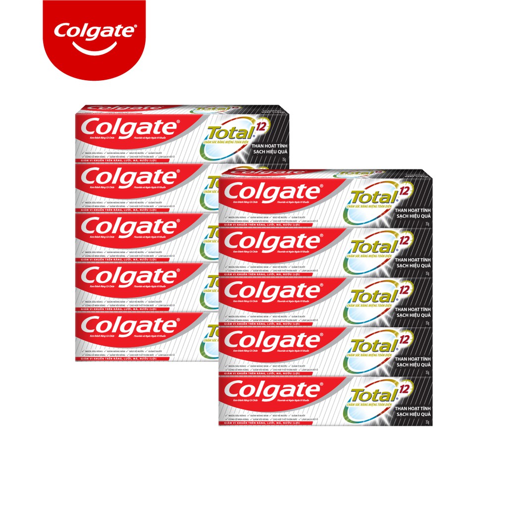 Bộ 10 Kem đánh răng Colgate Total than hoạt tính bảo vệ toàn diện 35g/tuýp