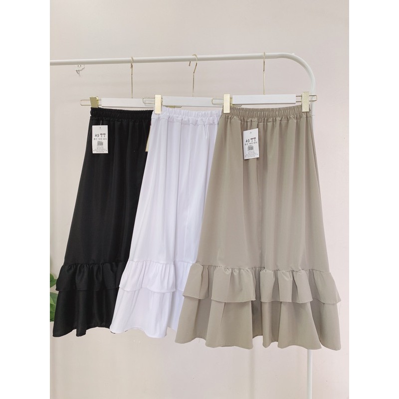 Chân Váy Midi Nữ Vạt Bèo 2 Tâng 3 Màu