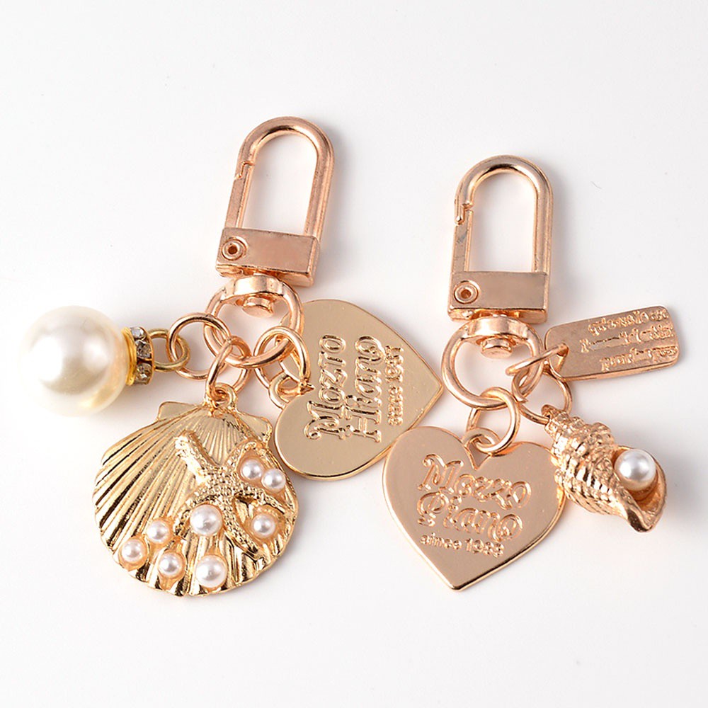 Móc Chìa Khóa Hình Vỏ Sò/Trái Tim Đính Ngọc Trai Thời Trang Hàn Quốc Cho Nữ