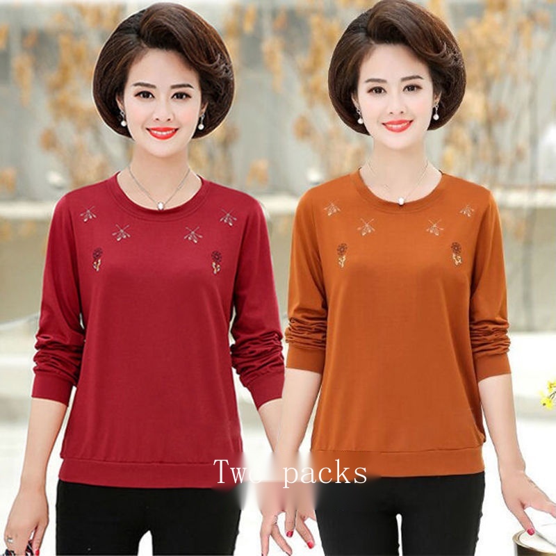 Áo Thun Tay Dài Plus Size 40 Tuổi Dành Cho Phụ Nữ Trung Niên 50 Tuổi