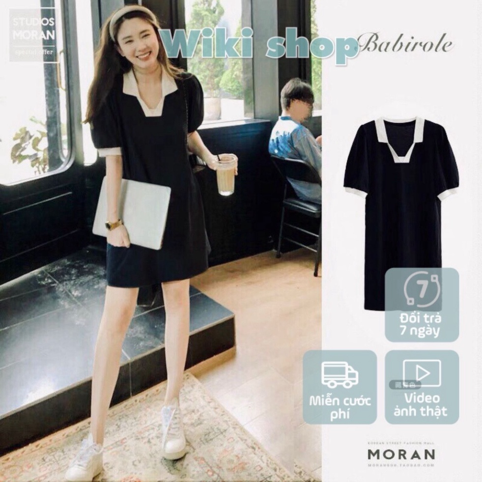 (Hàng Sỉ) Váy đầm nữ cộc tay bồng phối cổ trụ polo freesize phom rộng dáng suống hàn quốc năng độc học sinh công sở C769