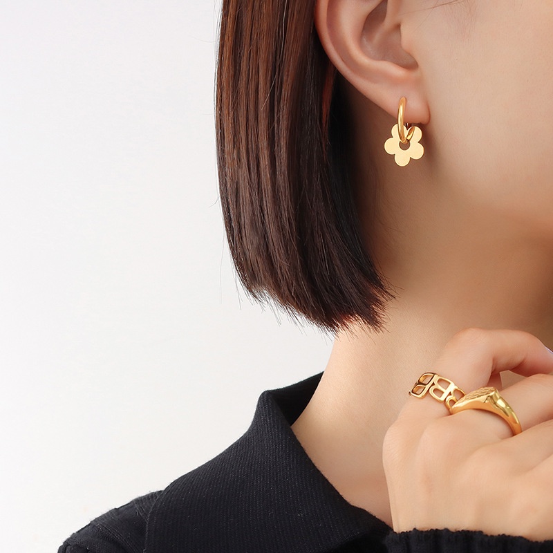 Bông tai nữ chuôi bạc 925 Eleanor Accessories hình tròn hình bông hoa phụ kiện trang sức 4480