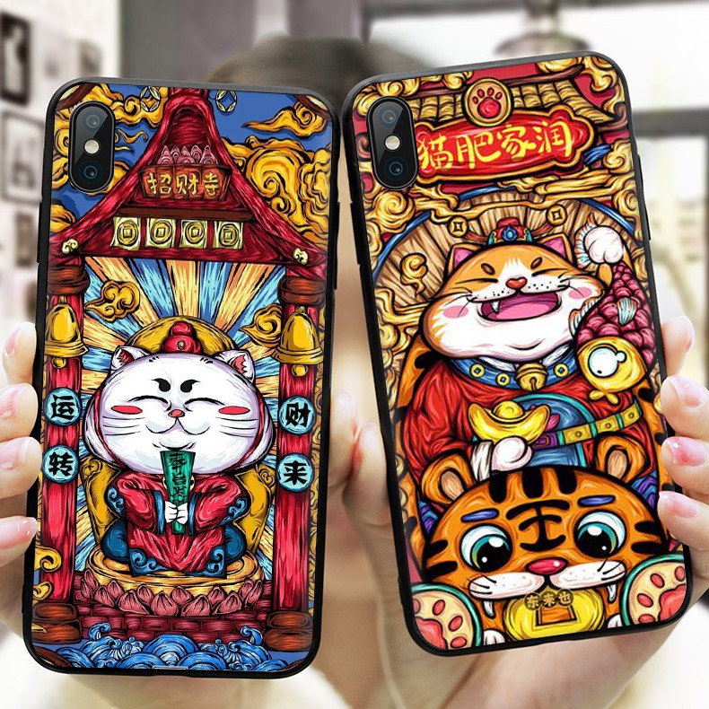 Ốp Lưng Iphone Mặt Sau Kính Cường Lực Bóng In Hình Mèo Thần Tài Chống Trầy Xước Full Dòng Iphone -Sen Case