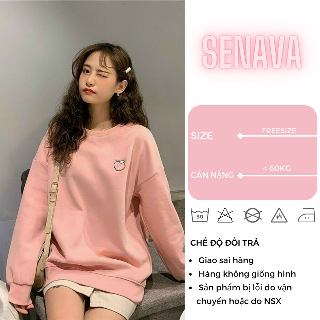 Áo sweater nữ form rộng nỉ Hàn Quốc thêu hình trái cây freesize giá rẻ SENAVA AK07