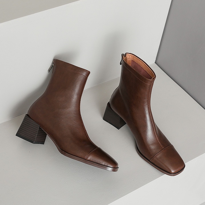 Giày Bốt Cao Gót Mũi Vuông Phong Cách Hàn Quốc Thời Trang Xuân Thu Hàng Mới 2022