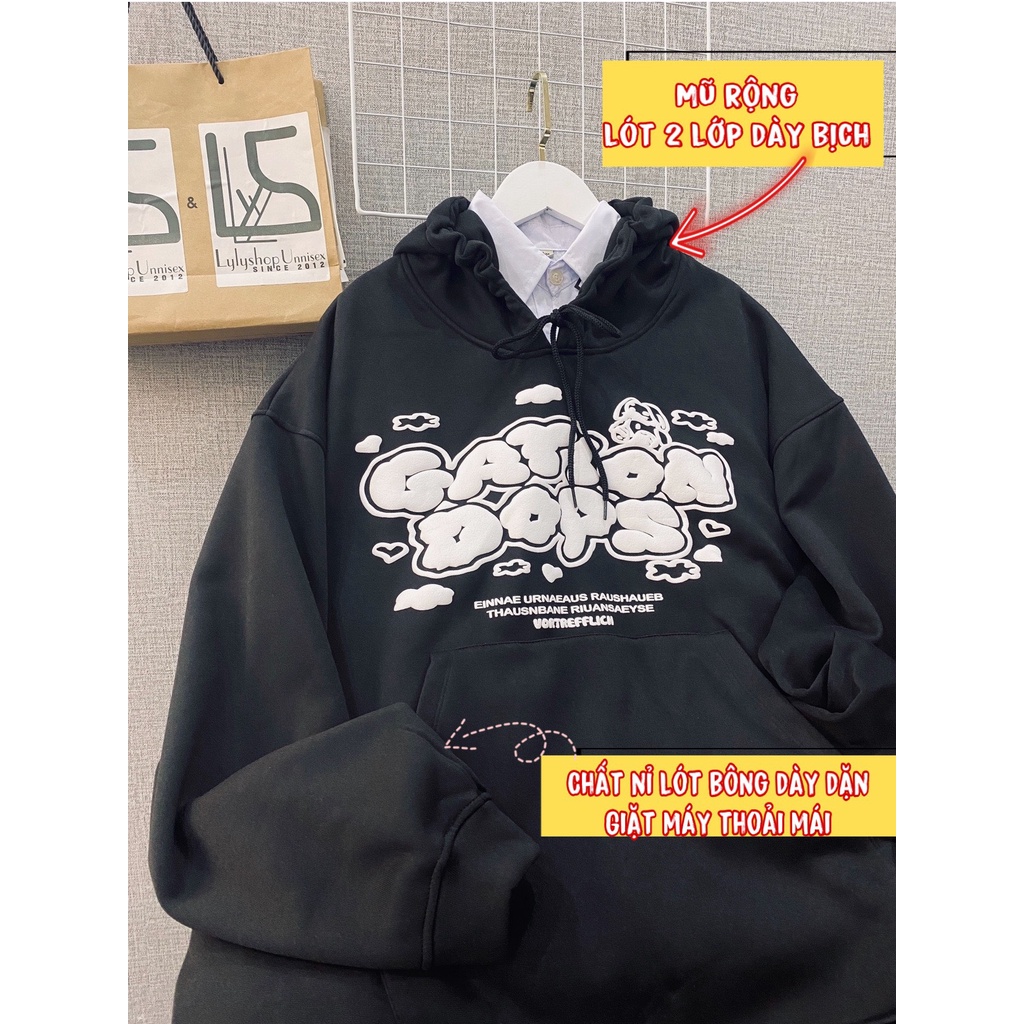 Áo nỉ hoodie Gation LylyshopUnisex, kiểu áo hoodies có mũ form rộng chất nỉ lót bông dày in chữ Gation cho nam nữ | BigBuy360 - bigbuy360.vn