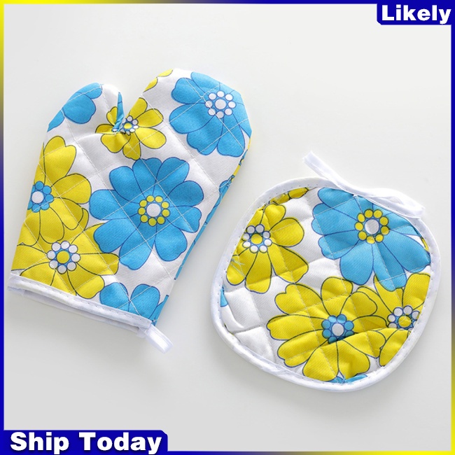 Set 2 găng tay cách nhiệt bằng polyester cotton dày dặn dùng cho lò vi sóng