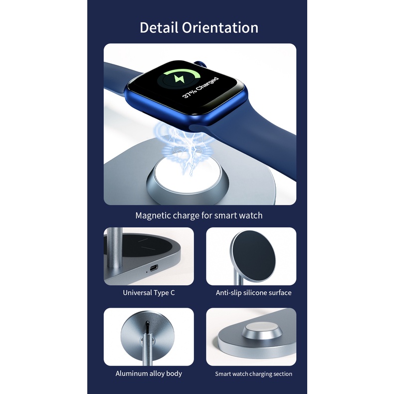 Đế sạc 3 in 1 iphone - airpod - applewatch chính hãng Wiwu X23 Power Air Wireless Charger 15w