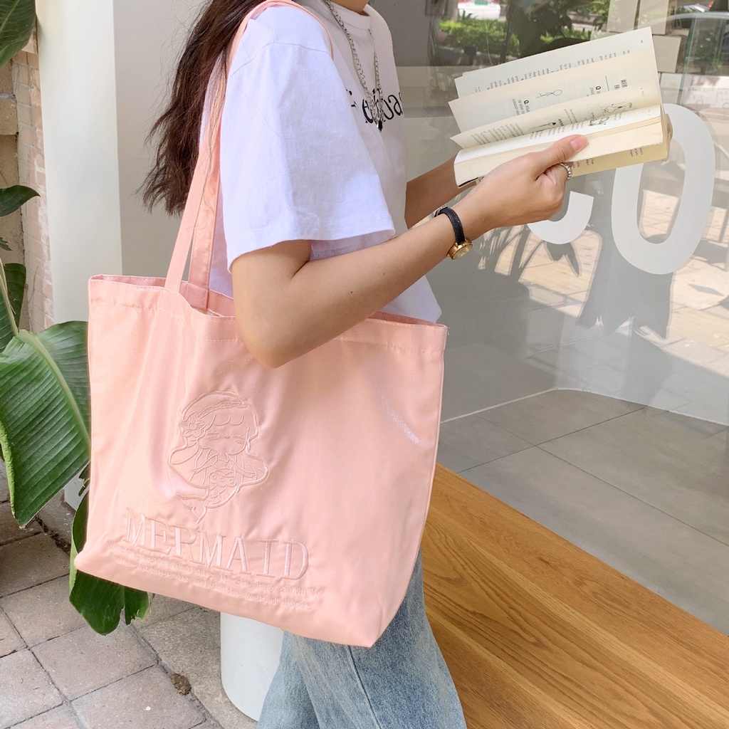 Túi Xách Tote Vải Thêu Đính Ngọc Trai Cỡ Lớn Thời Trang Sang Trọng