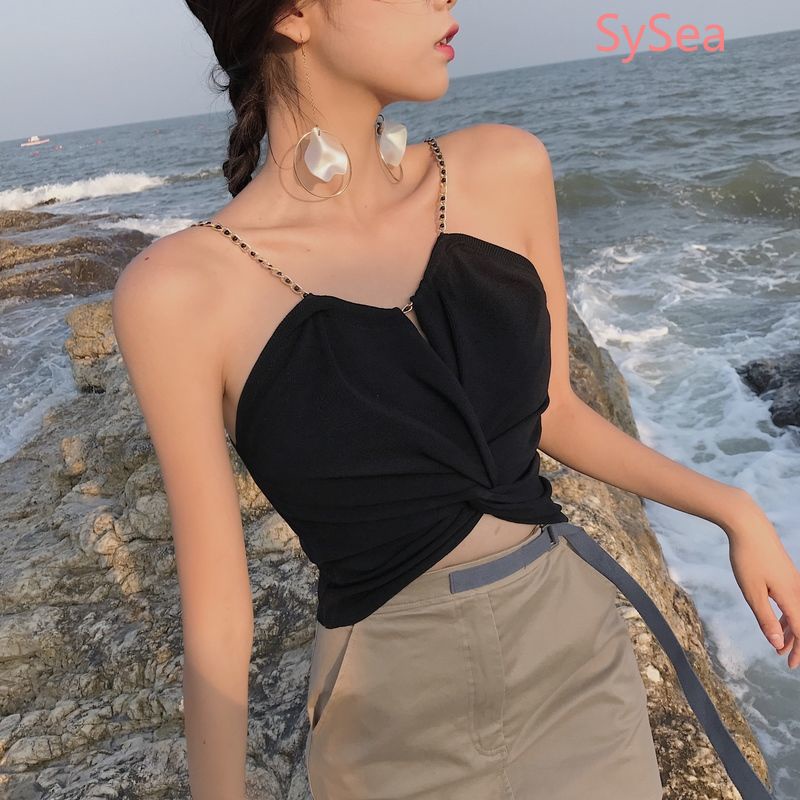 Áo dây họa tiết xếp ly phối dây xích thời trang mùa hè quyến rũ cho nữ