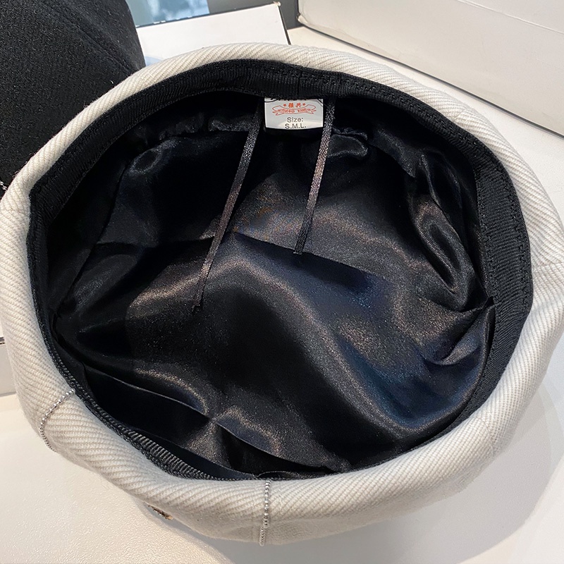 Mũ Beret Màu Trắng Đính Đá Chữ Thời Trang Thu Đông Hàn Quốc Cho Nữ