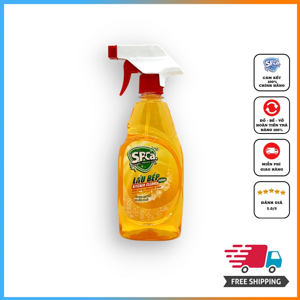 Nước Xịt Lau Bếp Đa Năng SPCa 450ml Chiết Xuất Tinh Dầu Vỏ Cam Tẩy Sạch Cực Nhanh Làm Sáng Bề Mặt