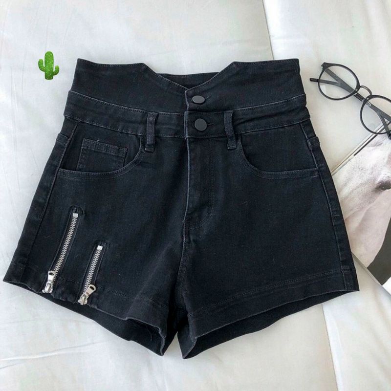 Quần shorts kaki lưng cao phối zip kéo 2 bên đùi bao chảnh