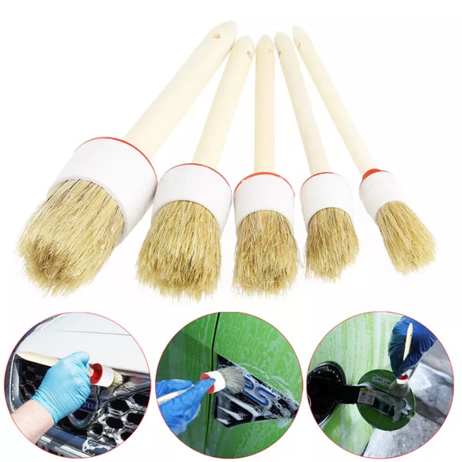 Combo 5 cây cọ chổi rửa xe Lông Heo Rừng thiên nhiên, vệ sinh chi tiết dành cho ô tô xe máy, lông mềm mượt, siêu chắc