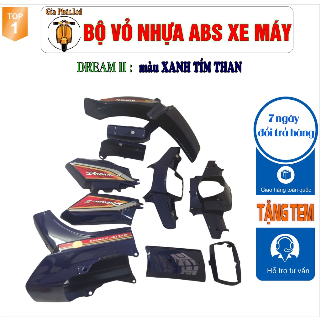 Bộ nhựa dàn áo xe Dream II - Dream Việt - Thái - Tàu - màu XANH TÍM THAN_SPP-1134(2134)