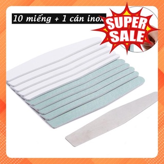 Bộ 10 Dũa móng siêu mịn cán inox 600/3000 (10 miếng dán + 1 cán inox)