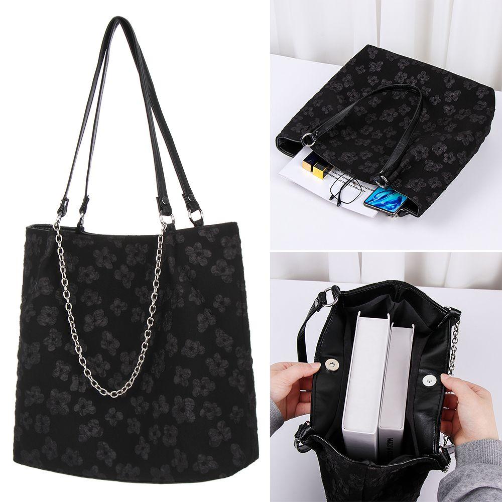 LAY Túi Tote Mềm Đeo Vai Phối Dây Xích Đính Hoa Dễ Thương