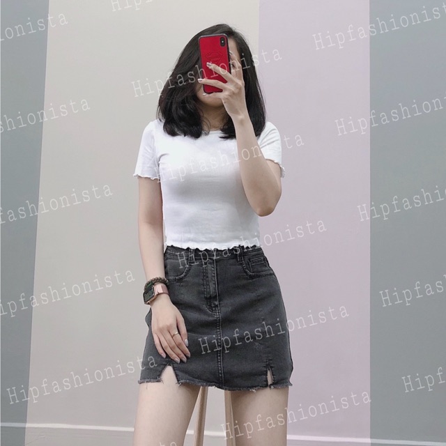 Áo crop top thun gân lai xoắn biên chất thun gân lụa mềm co giãn thoải mái form áo ôm tôn dáng (Hình Thật)