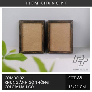 Bộ 02 Khung ảnh A5 15x21 Nâu gỗ - Khung hình gỗ thông mặt kính - Khung ảnh đẹp để bàn - Picture Frames Tiệm Khung PT