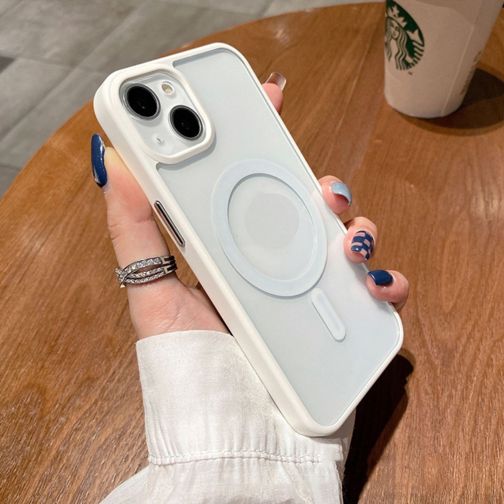 Ốp lưng iphone trong suốt, viền màu Hỗ Trợ sạc không dây từ tính . Dẻo trong, chống ố vàng từ ip7plus->ip13promax