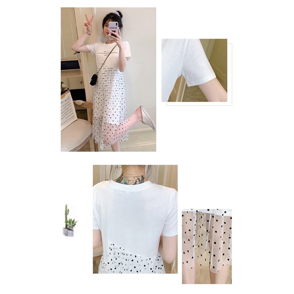 váy bầu quảng châu chất thun cotton 100% pha ren lưới cá tính w168