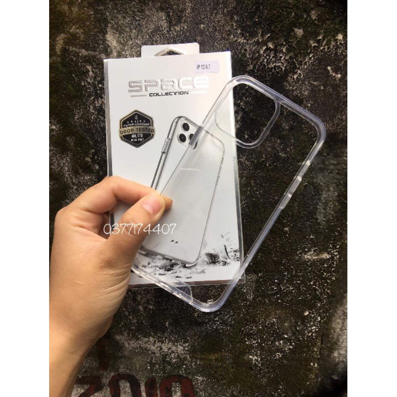 Ốp lưng trong cứng viền mềm iPhone 13,11, 11 Pro, 12, 12 Pro, 12 Pro Max hiệu Space chống sốc không ố màu