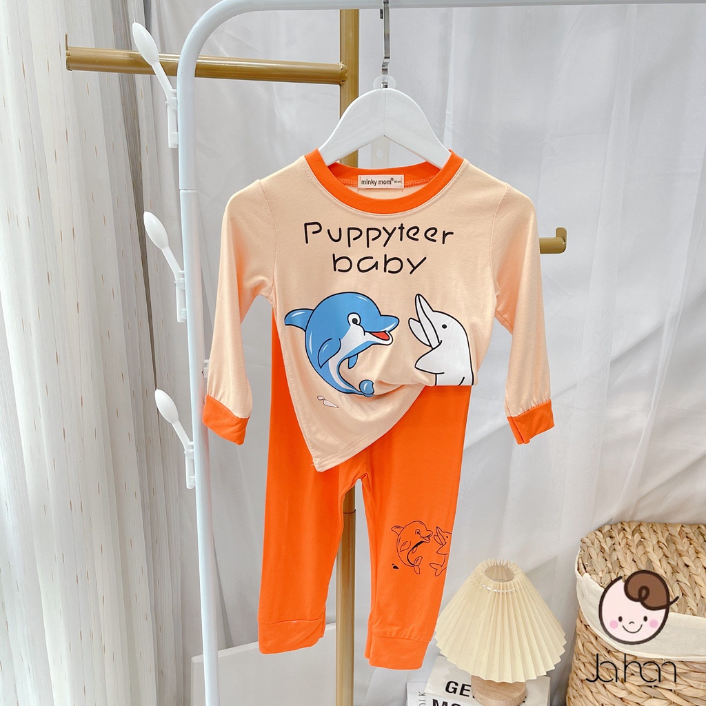Bộ dài tay cho bé trai bé gái in hình đáng yêu, đồ bộ thun lạnh dài tay minky mom trẻ em mặc ngủ 1 2 3 4 5 tuổi BD008