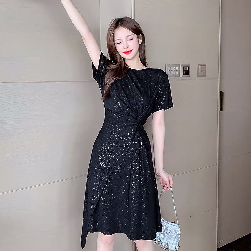 {Order bigsize,M-4xl}Váy body xoắn eo lấp lánh thun co dãn