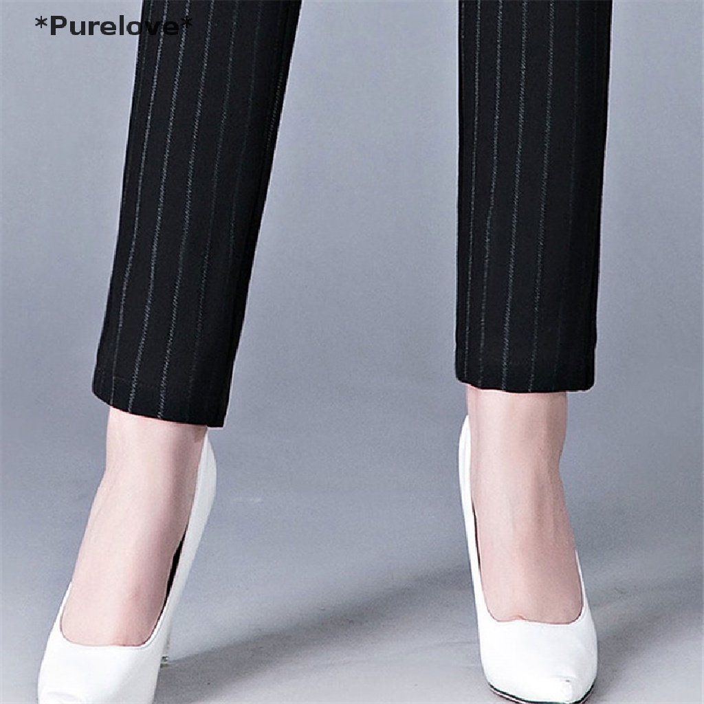 Quần Dài Ống Bút Chì Lưng Thun Họa Tiết Kẻ Sọc Thời Trang Thanh Lịch