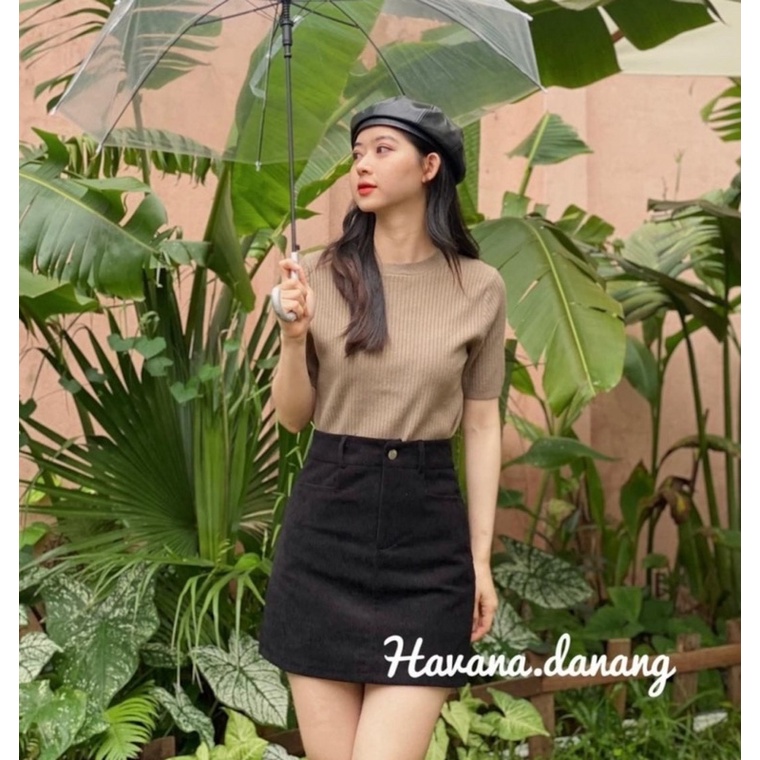 Chân váy chữ A túi ngang mặc 4 mùa phong cách Hàn Quốc