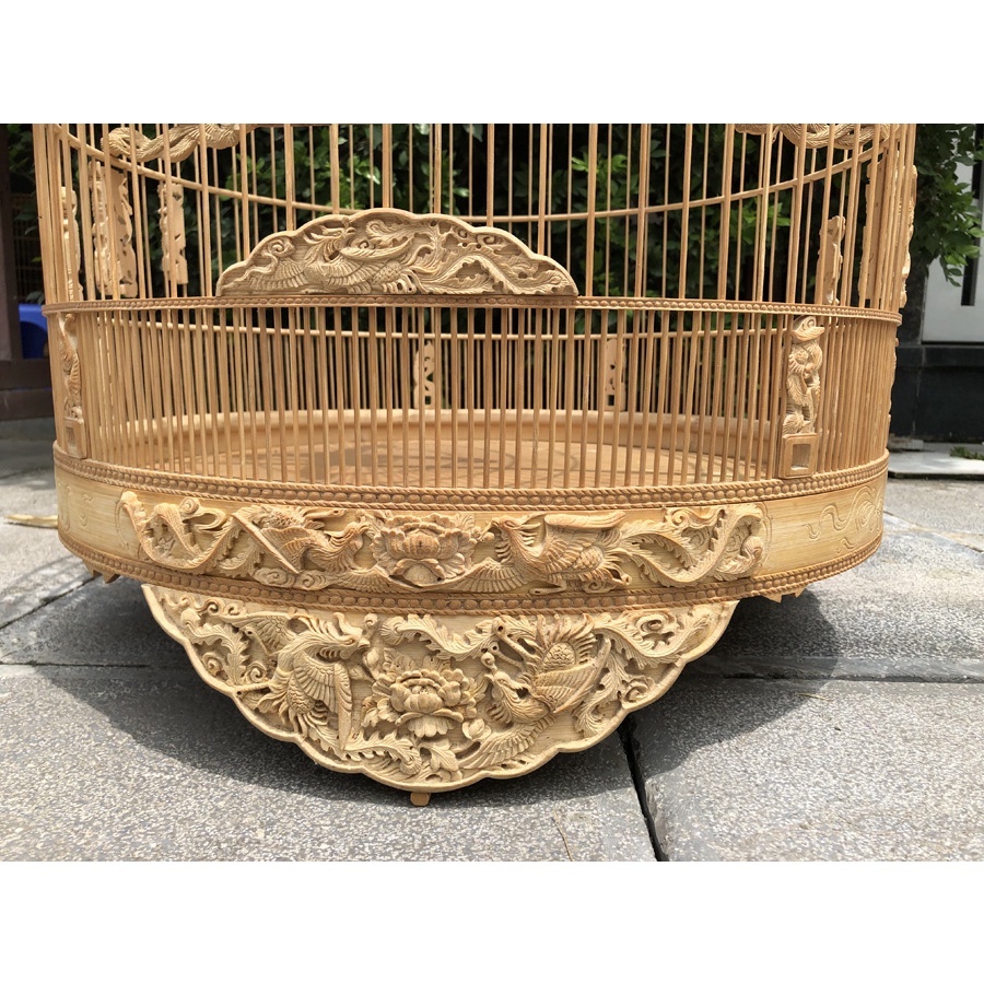 Shama bird cage Dragon and Phoenix hand carved - 2 pcs (come with 2 sets accessories)