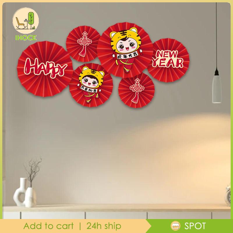 Set 6 quạt giấy dễ thương treo trang trí năm mới phong cách Trung Hoa