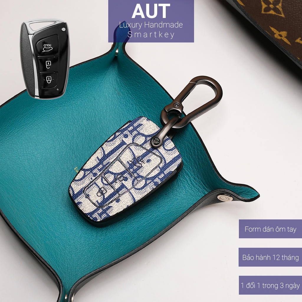 Ốp da chìa khóa ô tô Hyundai Santafe và chìa khóa độ Dior handmade HT CD