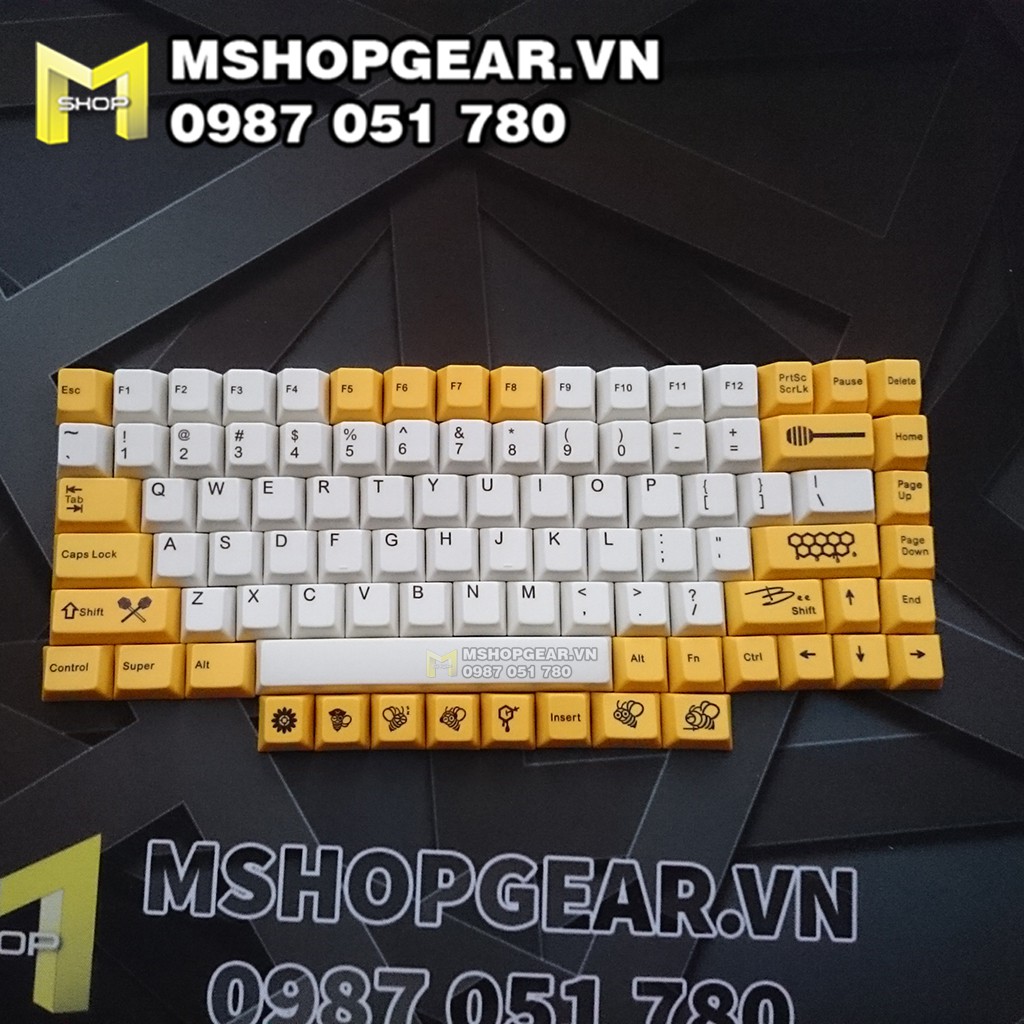 Keycap Honey Bee thick pbt dye-sub cherry profile cho layout 92 keys và một số bàn phím cơ custom khác
