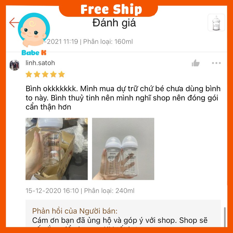 Bình sữa Avent thủy tinh Natural siêu bền 120ml/240ml Shop Babe K