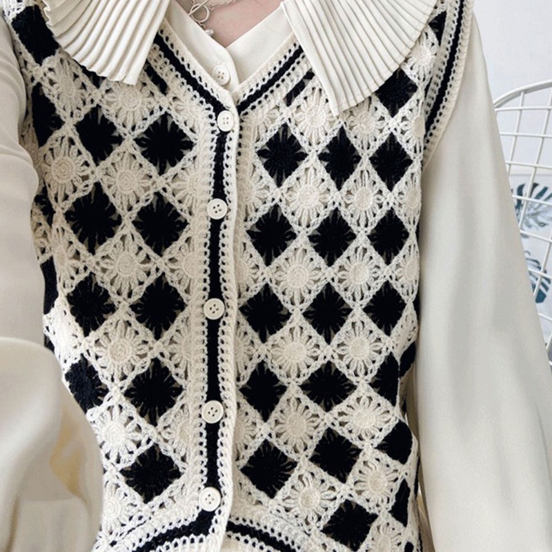 Áo Sweater Dệt Kim Không Tay Cài Nút Họa Tiết Kẻ Sọc Thời Trang Mùa Thu Cho Học Sinh