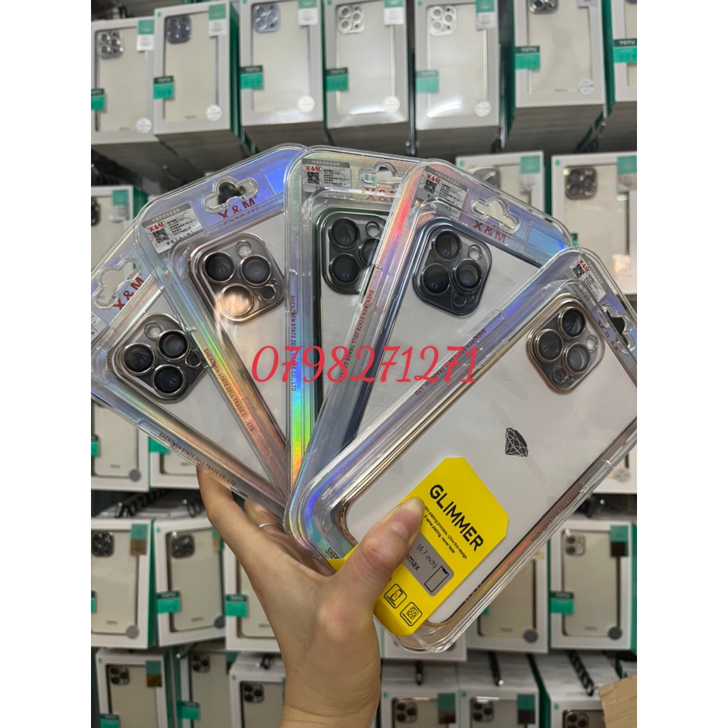 CHÍNH HÃNG Ốp cứng cao cấp X&amp;M Cực Đẹp lưng trong viền màu có lớp kính bảo vệ camera Iphone 12 13 14 PLUS PRO MAX
